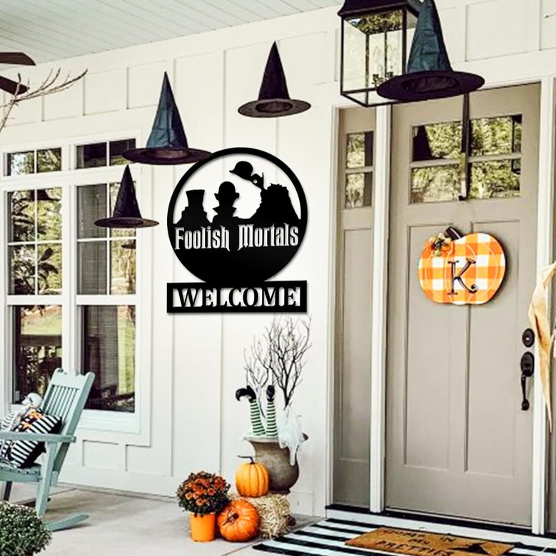 Halloween Welcome Metal Sign - Haunted Mansion Ghosts Yard Art For Outdoor Wall DéCor And Garden