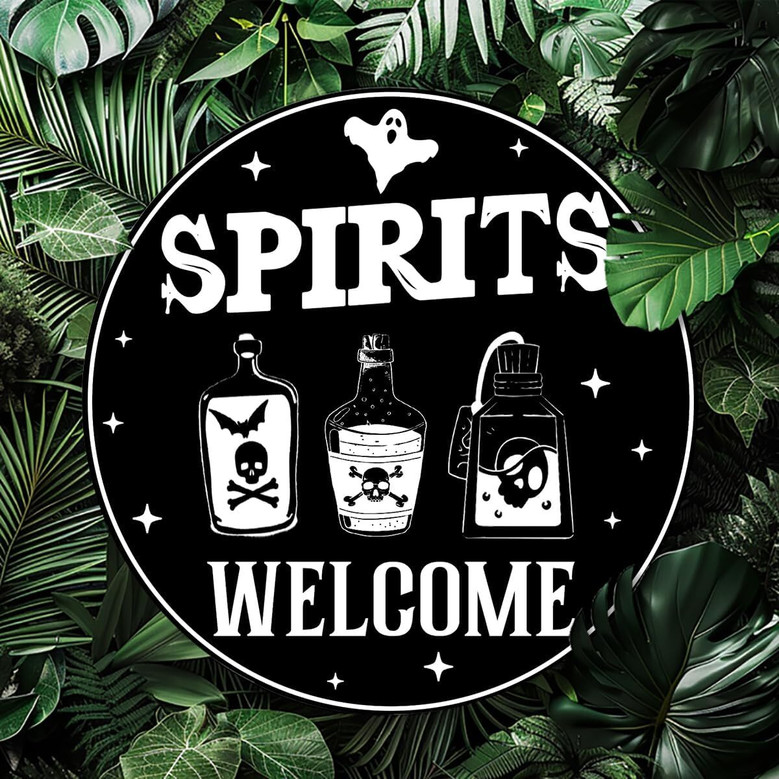 Spooky Halloween Welcome Metal Sign With Ghost And Pumpkin For Home Or Cafe Decor