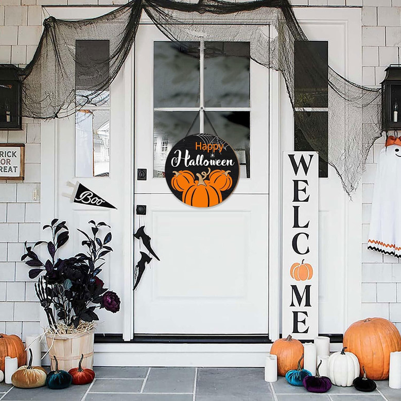 Personalized Halloween Welcome Mouse Pumpkin Door Sign For Home Decor And Party Supplies