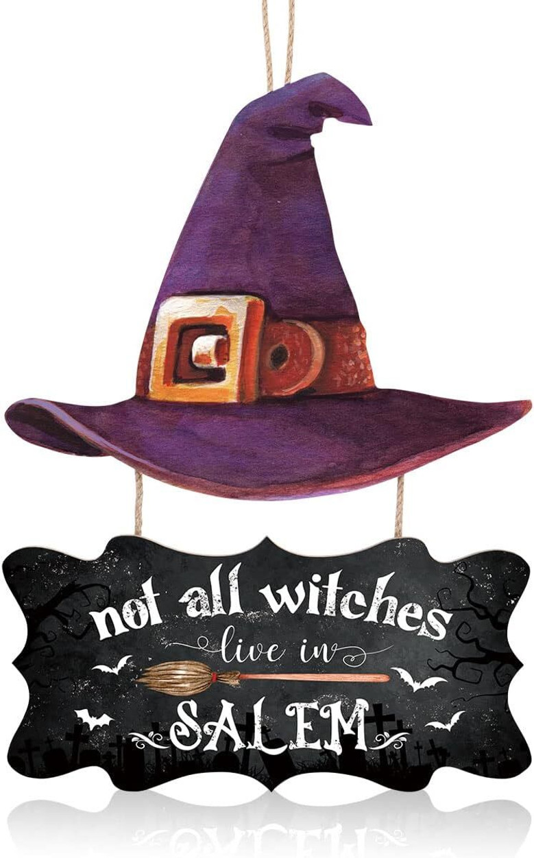 Spooky Witch Theme Wooden Halloween Welcome Sign For Indoor Outdoor Decor