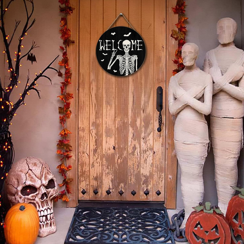 Rustic Halloween Skull Welcome Sign For Outdoor Doors - Seasonal Party DéCor