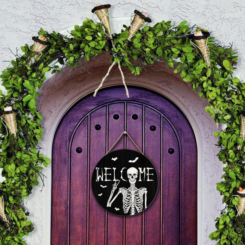 Rustic Halloween Skull Welcome Sign For Outdoor Doors - Seasonal Party DéCor