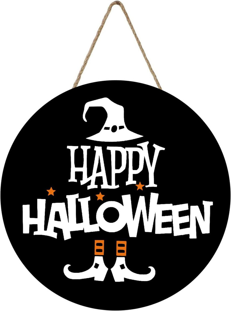 Happy Halloween Welcome Witch Legs Wooden Sign For Front Door