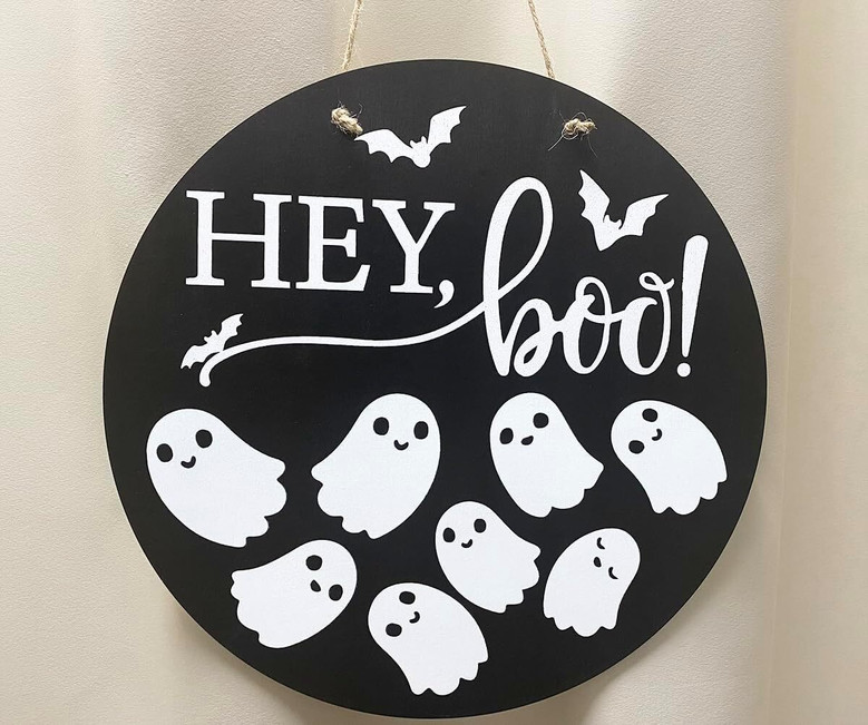 Halloween Welcome Wood Sign For Outdoor Door - Spooky Wreath Hanging Decor For Home Party