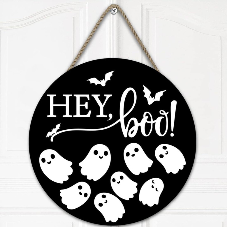 Halloween Welcome Wood Sign For Outdoor Door - Spooky Wreath Hanging Decor For Home Party