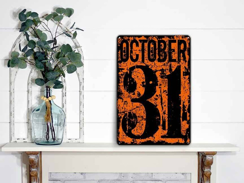 Distressed October 31 Halloween Metal Sign For Porch & Indoor DéCor – Modern Farmhouse Industrial Style