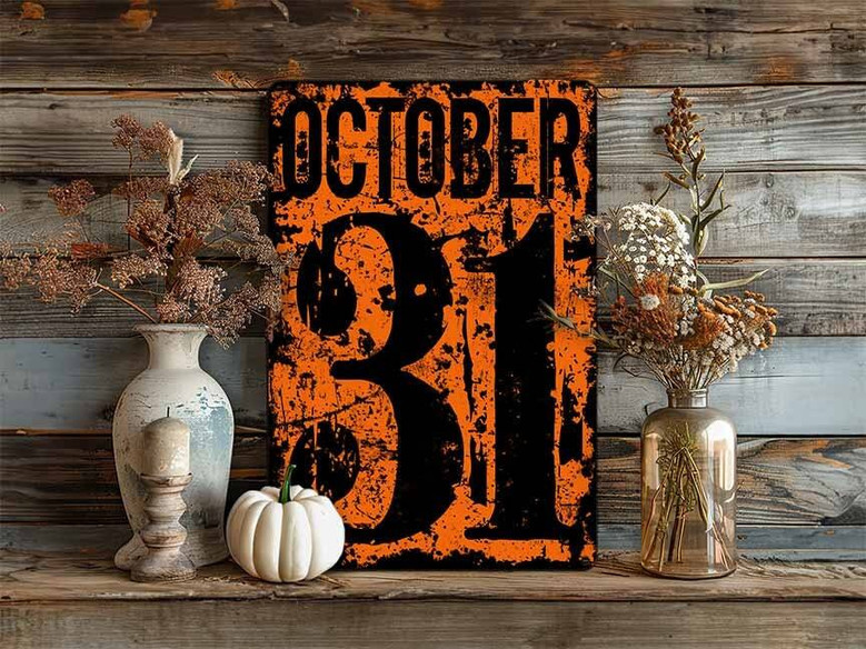 Distressed October 31 Halloween Metal Sign For Porch & Indoor DéCor – Modern Farmhouse Industrial Style