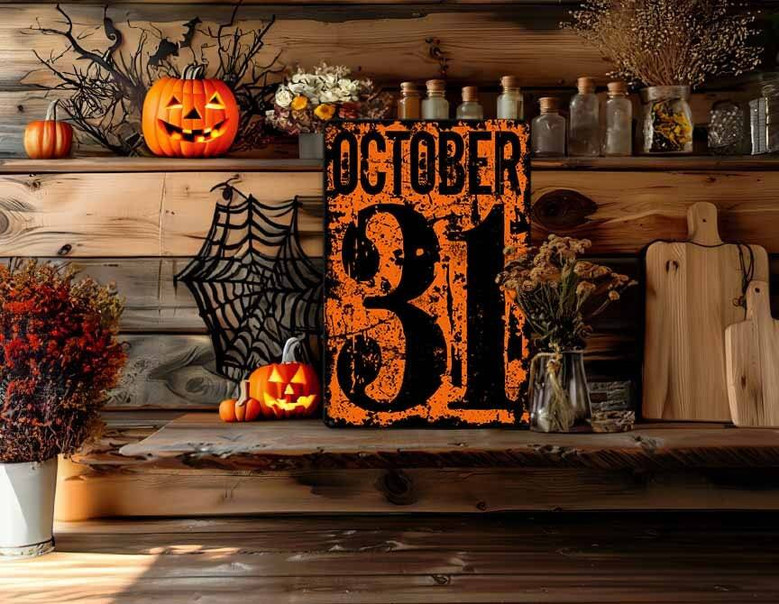 Distressed October 31 Halloween Metal Sign For Porch & Indoor DéCor – Modern Farmhouse Industrial Style