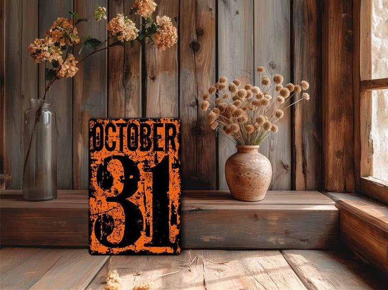Distressed October 31 Halloween Metal Sign For Porch & Indoor DéCor – Modern Farmhouse Industrial Style