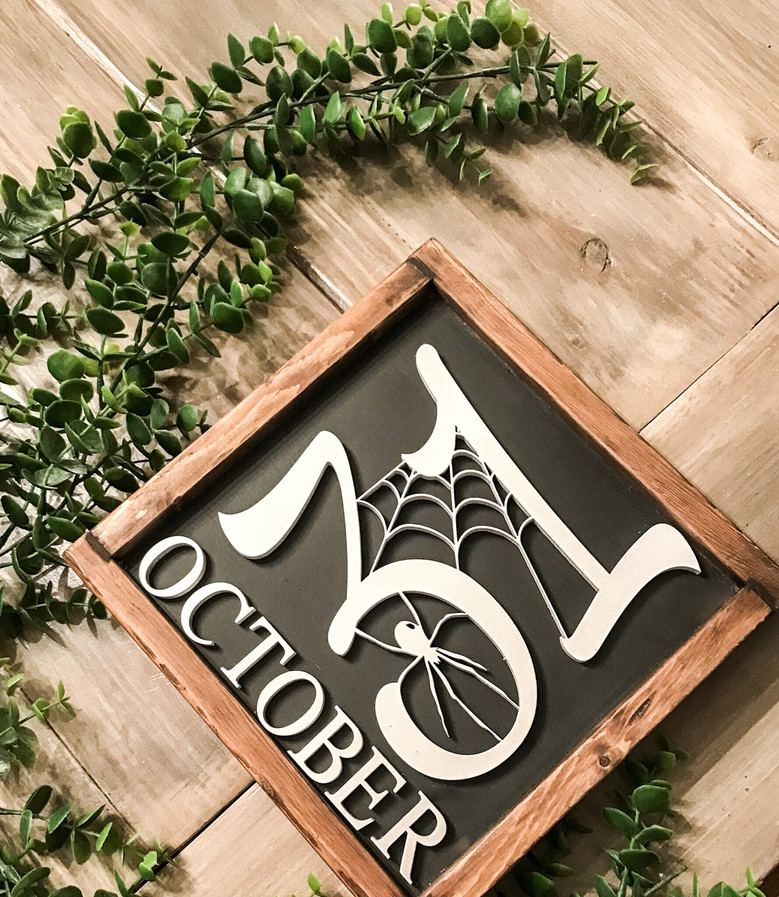 3D October 31 Halloween Wood Sign With Spooky Spider Design For Indoor DéCor