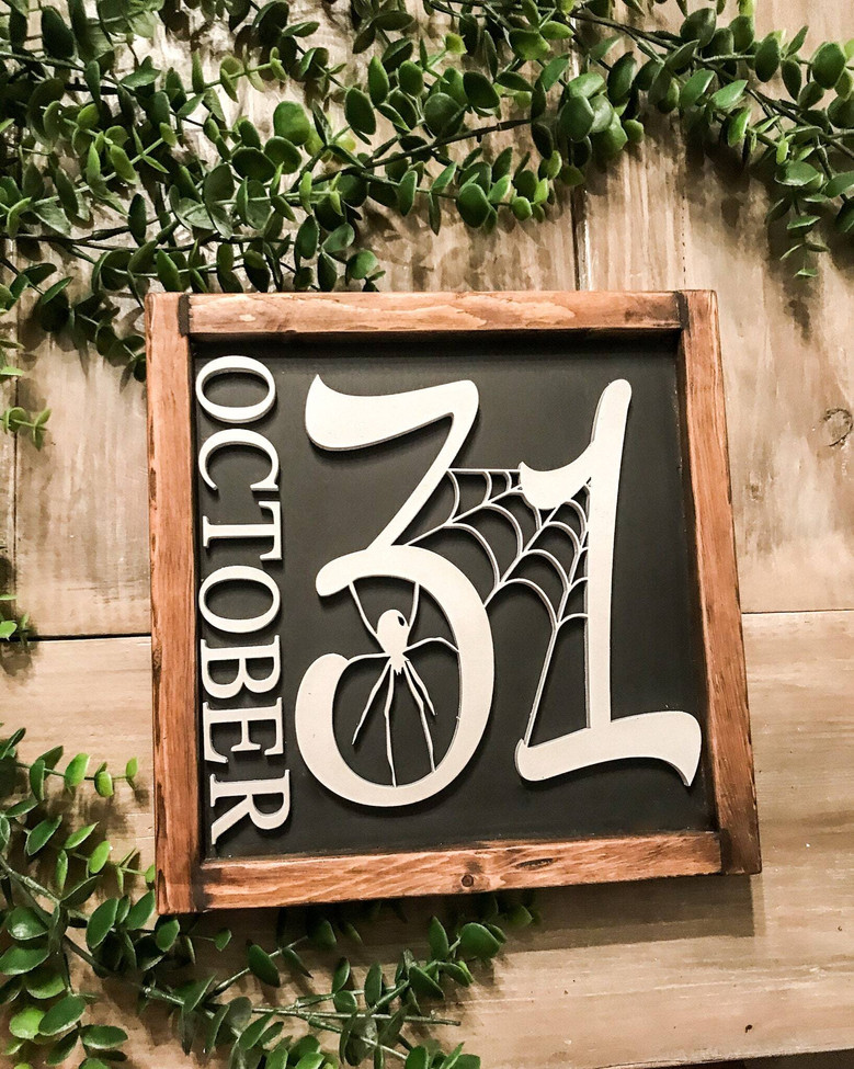 3D October 31 Halloween Wood Sign With Spooky Spider Design For Indoor DéCor