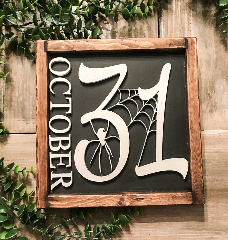 3D October 31 Halloween Wood Sign With Spooky Spider Design For Indoor DéCor
