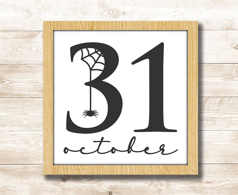 October 31 Halloween Wood Sign With Spider Design - Fall DéCor For Living Room