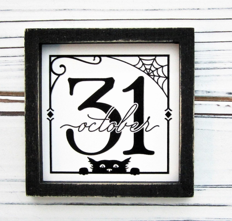 October 31 Halloween Wood Sign - Fall Tiered Tray Decor, Miniature Sign For Autumn
