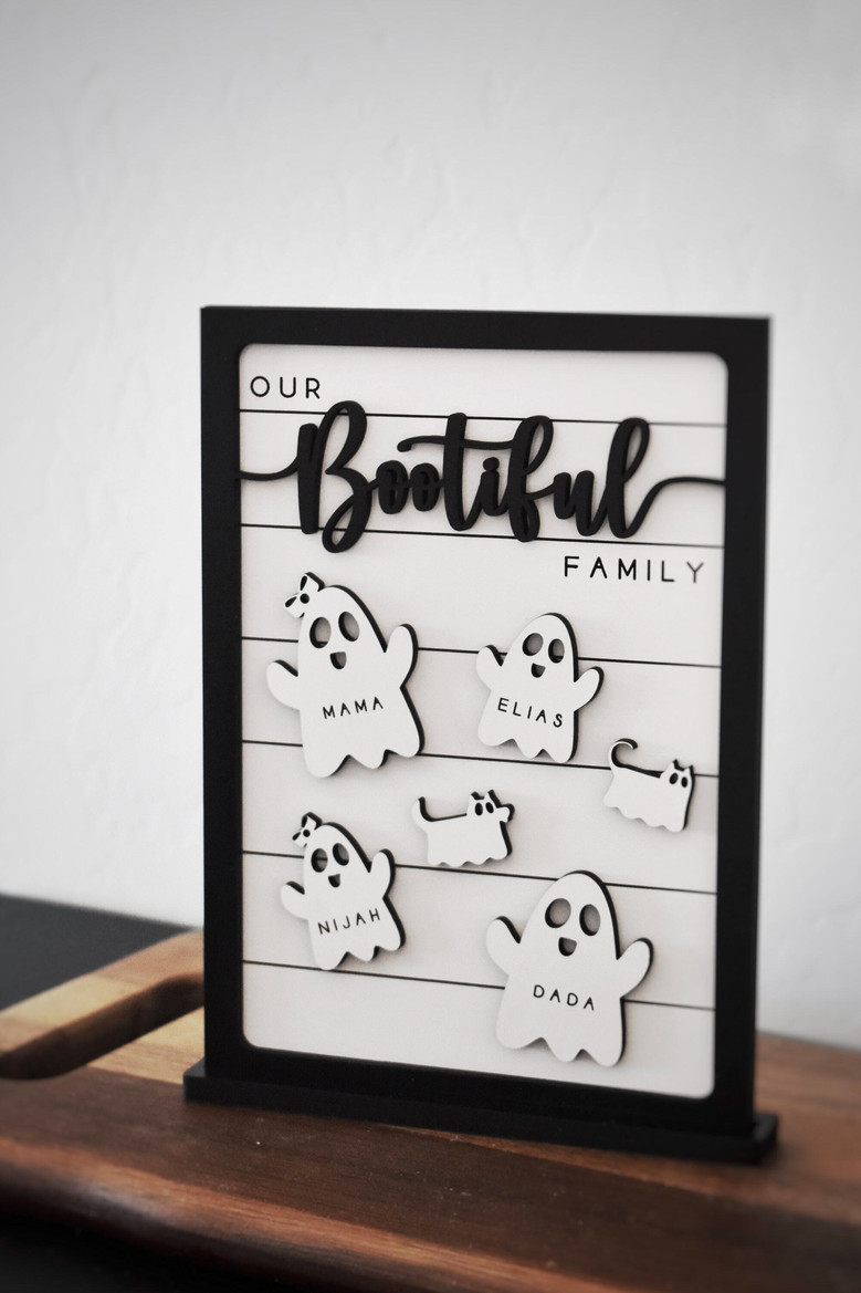 Custom Halloween Wood Sign For a Bootiful Family - Personalized Halloween Decor For Shelves