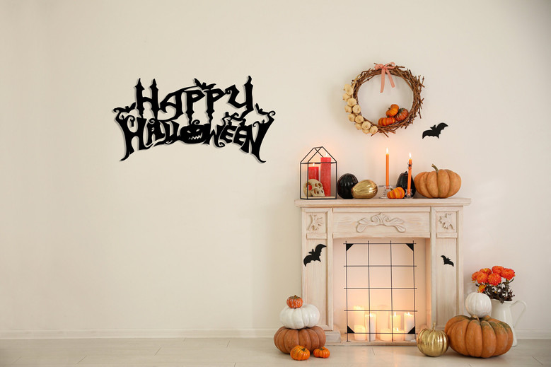 Halloween Metal Wall Sign For Outdoor Entrance - Scary Bats Design For a Spooky Halloween Atmosphere