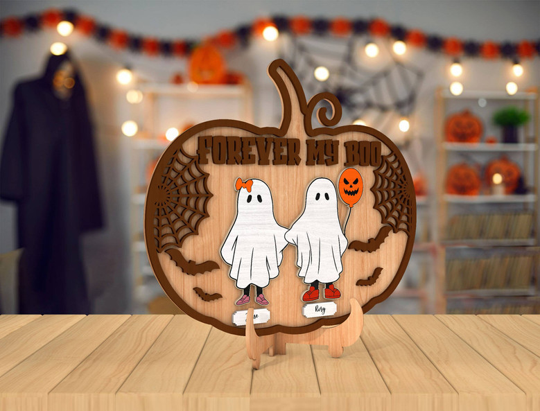 Personalized Forever My Boo Pumpkin Sign For Couples - Halloween Ghost DéCor