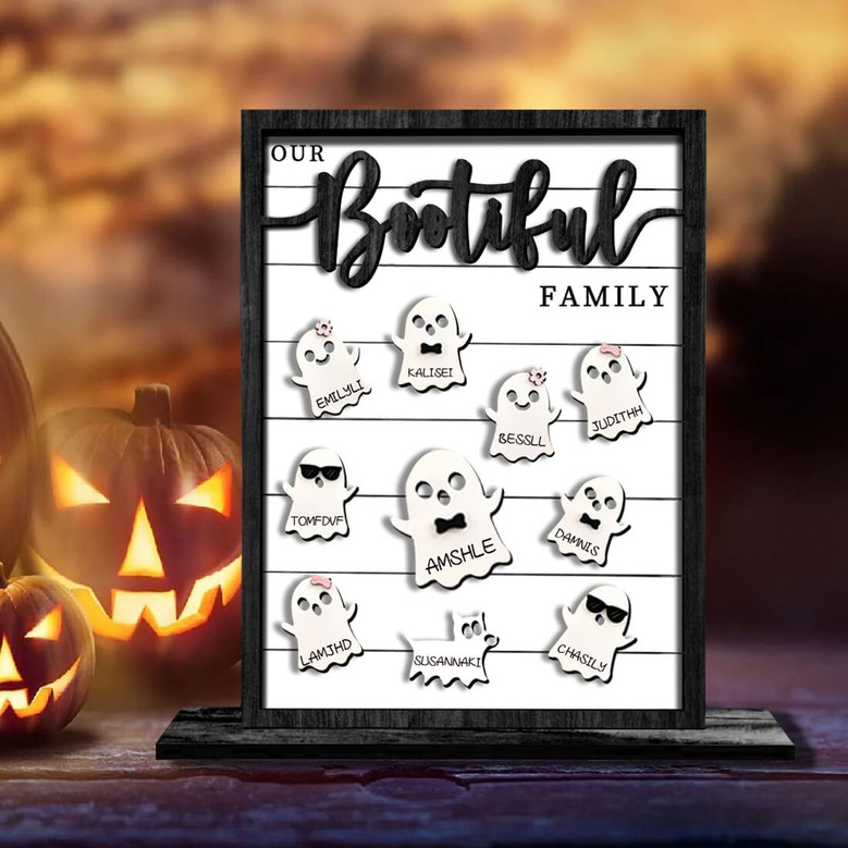Custom Ghost Family Wooden Sign For Halloween Decor - Personalized Name Plaque