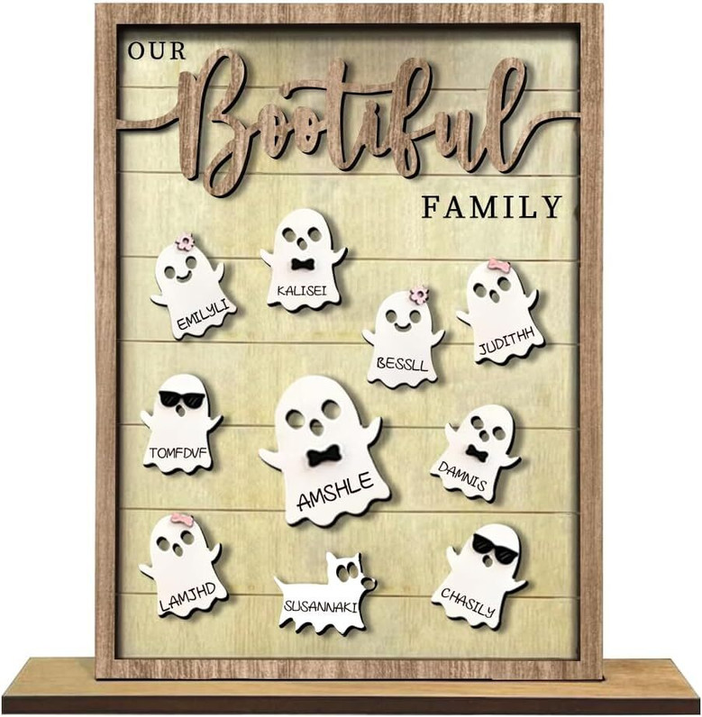 Custom Ghost Family Wooden Sign For Halloween Decor - Personalized Name Plaque
