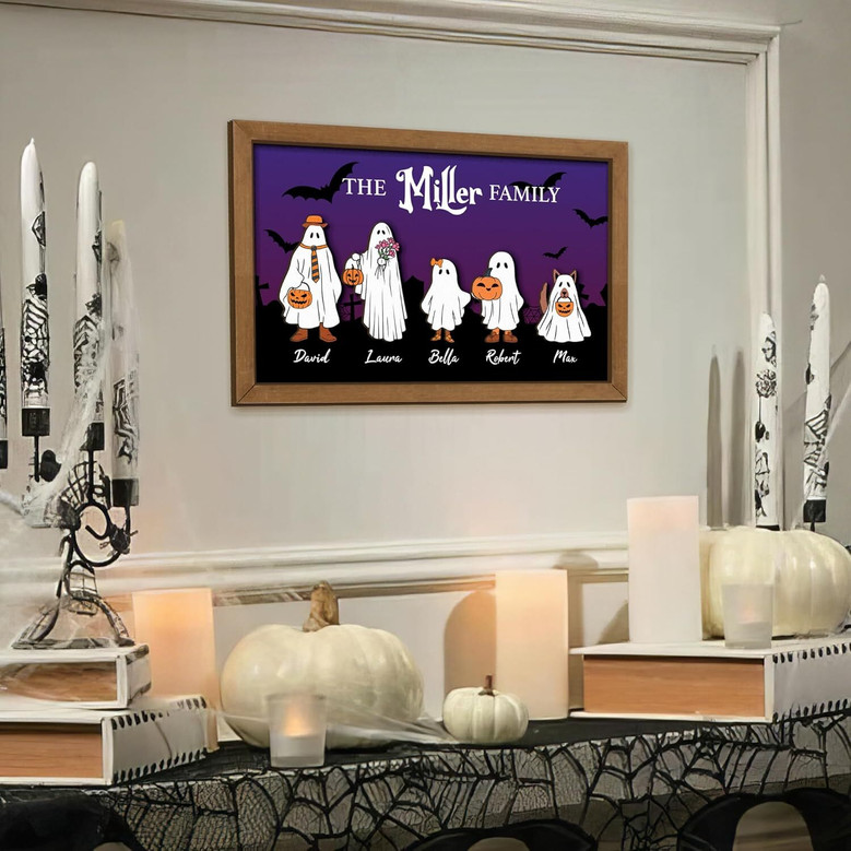 Custom Ghost Family Wood Sign For Halloween - Farmhouse Gift