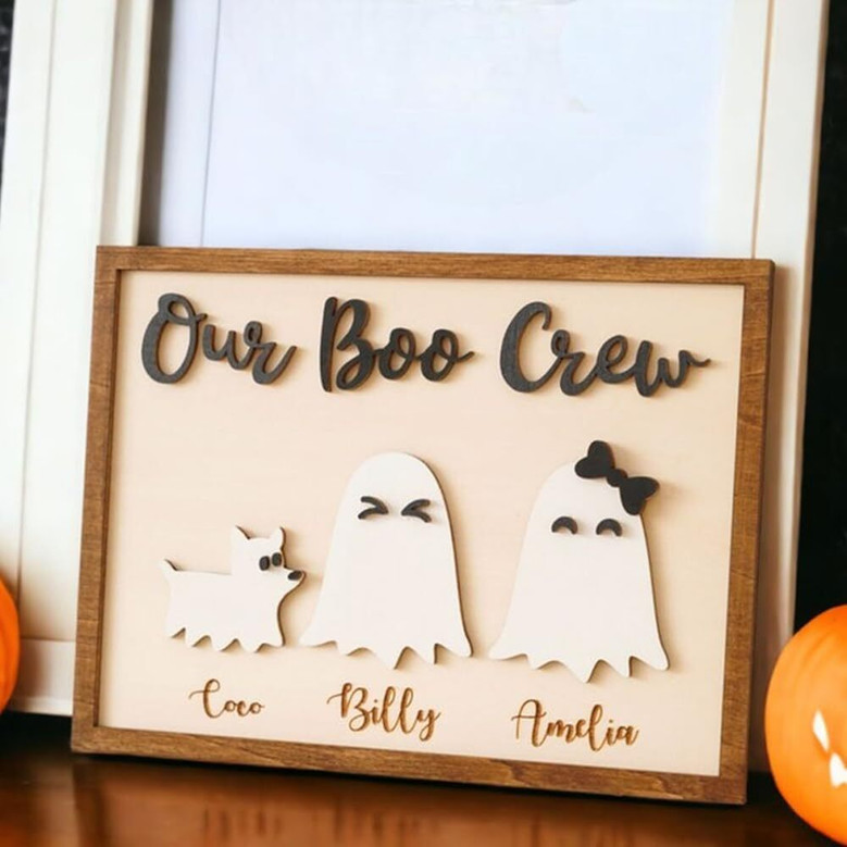 Rustic Ghost Family Wooden Sign For Halloween - Personalized Spooky Decor For Home Kitchen
