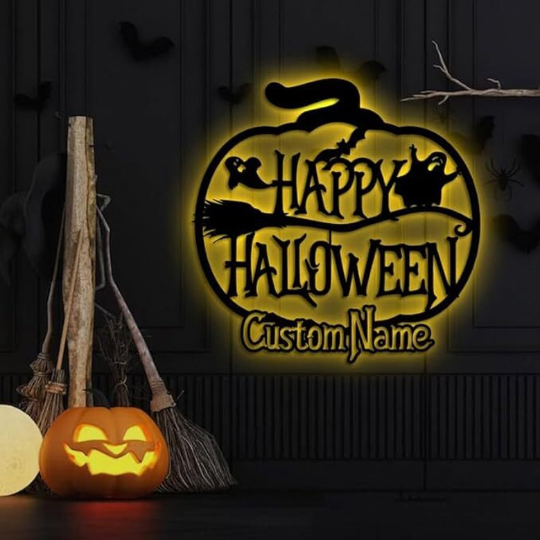 Custom Metal Sign With Halloween Pumpkin Theme For Home Decor