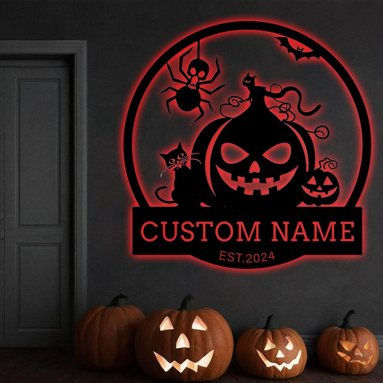 Custom Halloween Pumpkin Metal Sign With Spider Webs And Ghosts For Bedroom Or Front Porch DéCor