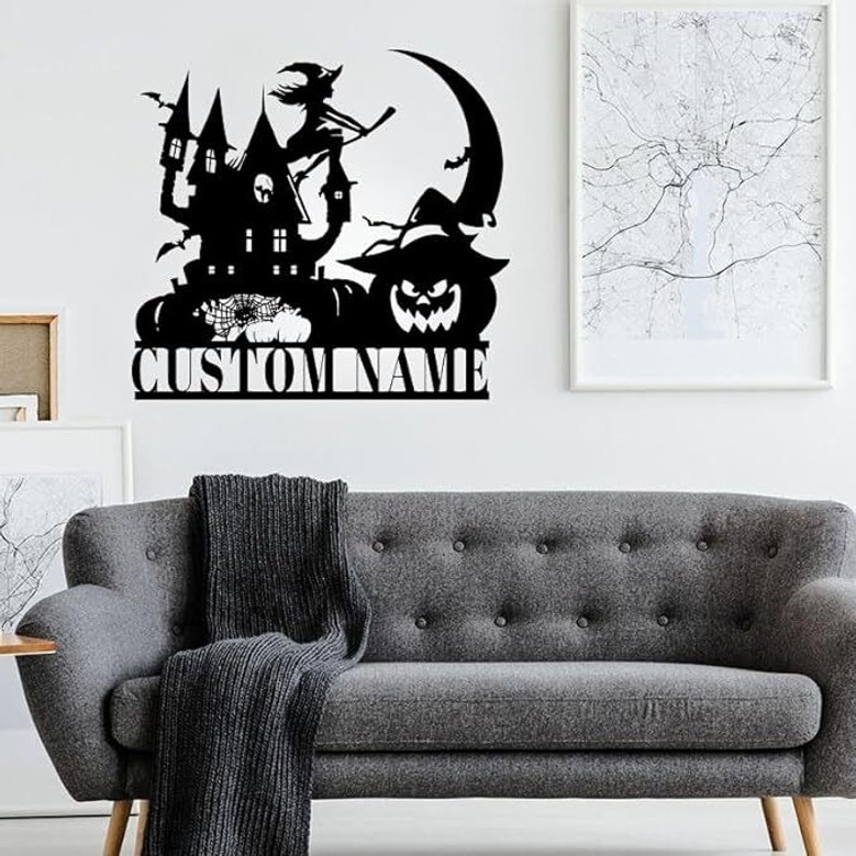 Custom Halloween Pumpkin Witch Metal Sign For Home DéCor With Black Cat & Spider Web Design - Perfect Halloween Decorations