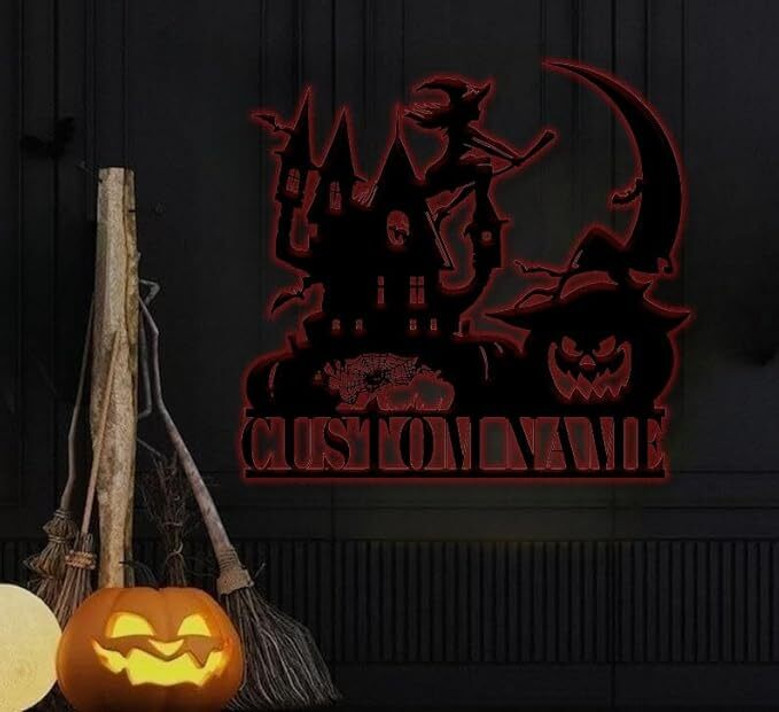 Custom Halloween Pumpkin Witch Metal Sign For Home DéCor With Black Cat & Spider Web Design - Perfect Halloween Decorations