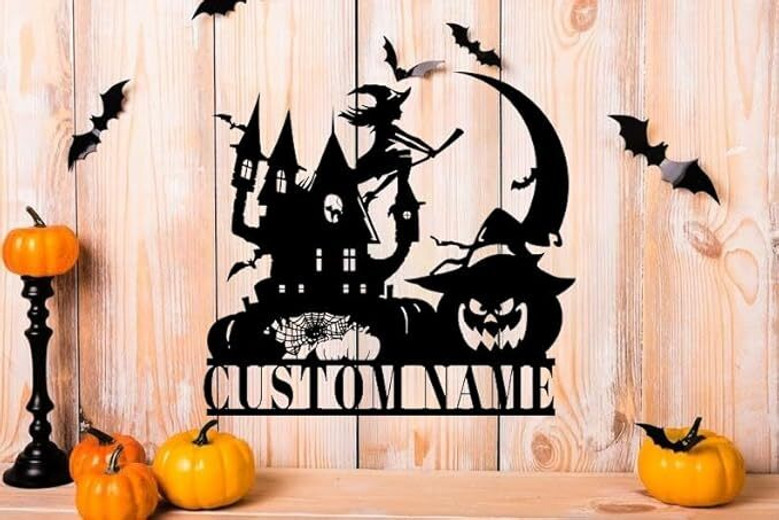 Custom Halloween Pumpkin Witch Metal Sign For Home DéCor With Black Cat & Spider Web Design - Perfect Halloween Decorations