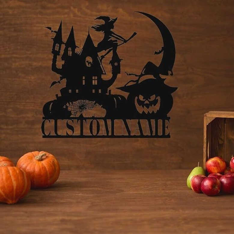 Custom Halloween Pumpkin Witch Metal Sign For Home DéCor With Black Cat & Spider Web Design - Perfect Halloween Decorations