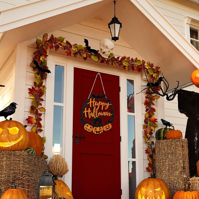 Personalized Spooky Cat Pumpkin Wood Sign For Halloween Front Door Welcome Decoration