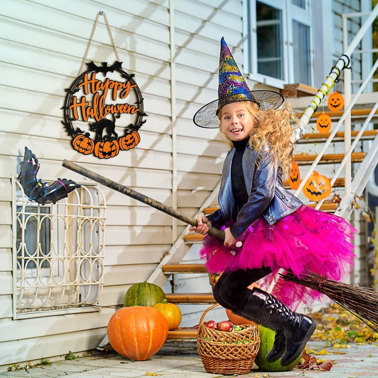 Personalized Spooky Cat Pumpkin Wood Sign For Halloween Front Door Welcome Decoration