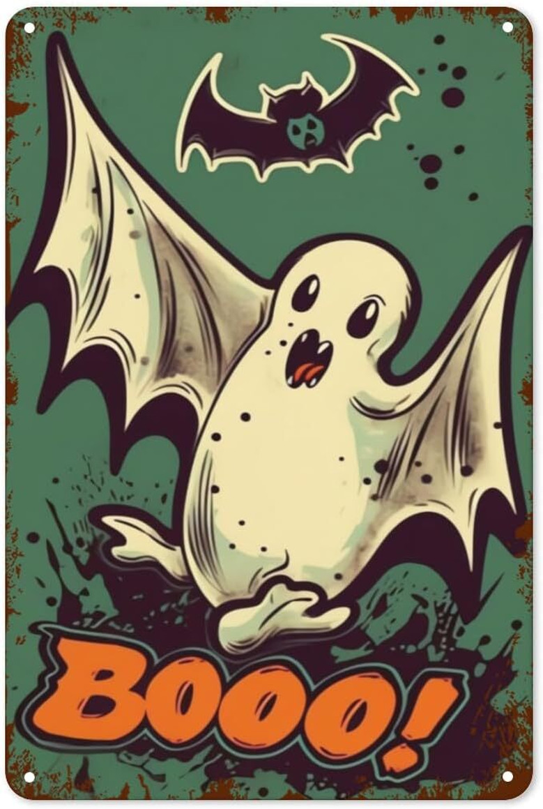 Retro Ghost Halloween Metal Sign for Home Decor and Outdoor Decor