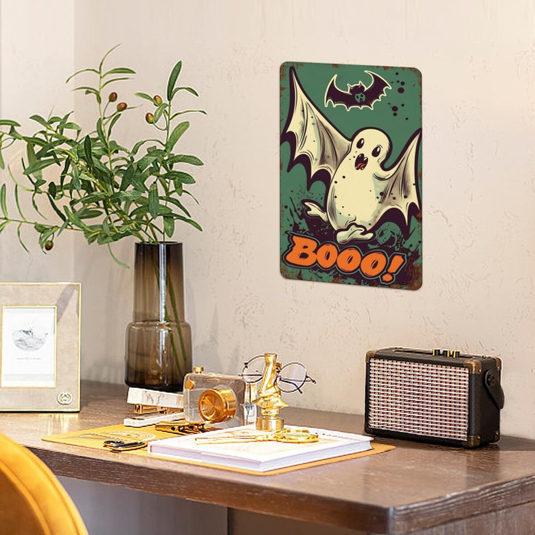 Retro Ghost Halloween Metal Sign for Home Decor and Outdoor Decor