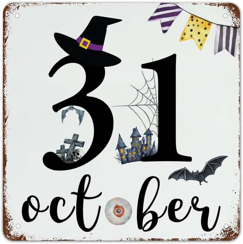 Retro Halloween Metal Sign - Gnomes Witch Design For October 31 DéCor In Bedroom Or Office