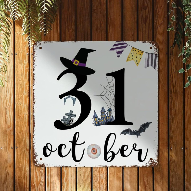 Retro Halloween Metal Sign - Gnomes Witch Design For October 31 DéCor In Bedroom Or Office