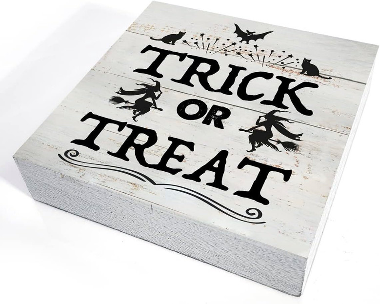 Rustic Halloween Trick Or Treat Wood Sign - Perfect Home Desk Or Shelf DéCor For Fall Witches And Farmhouse Style