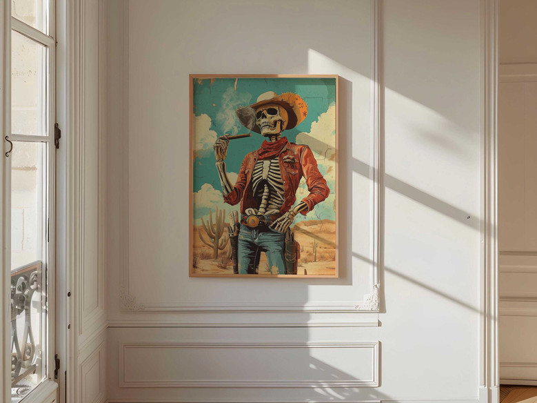 Skeleton Cowboy Canvas Art - Vintage Western Style For Eclectic Homes