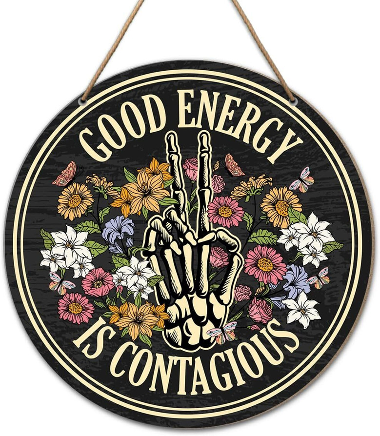 Motivational Skeleton Wood Sign Decor For Spiritual Rooms - Positive Energy Gift