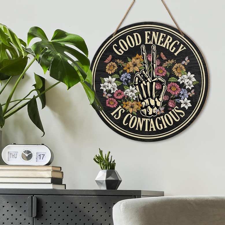 Motivational Skeleton Wood Sign Decor For Spiritual Rooms - Positive Energy Gift