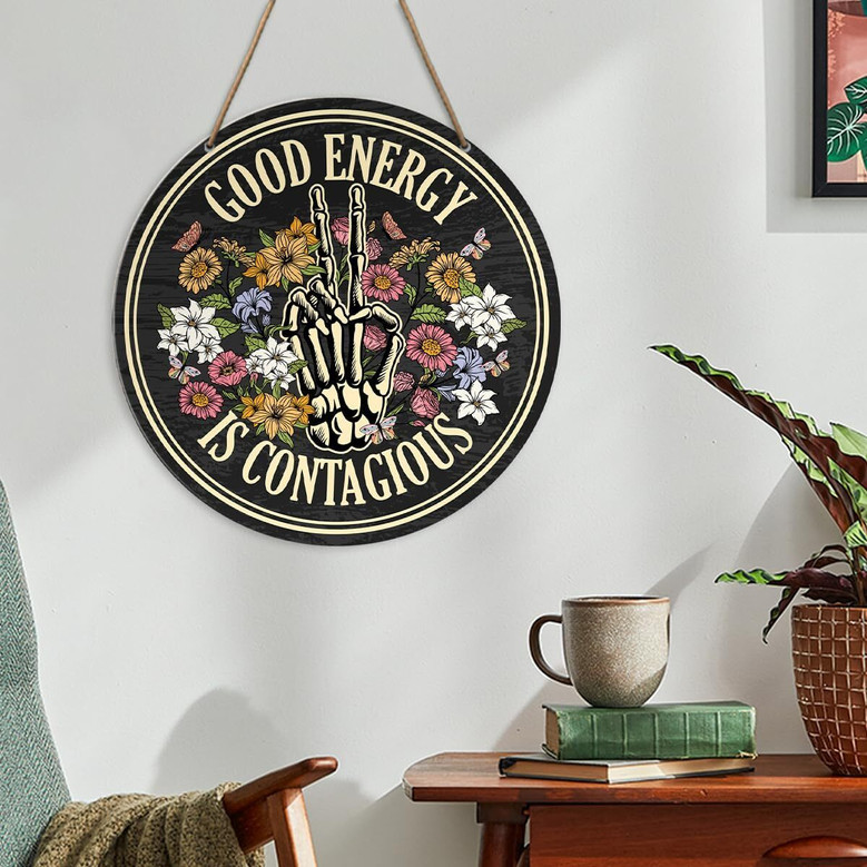 Motivational Skeleton Wood Sign Decor For Spiritual Rooms - Positive Energy Gift