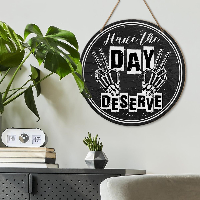 Funny Skeleton Peace Wood Sign For Home Office - Black And White Motivational Decor For Women And Men