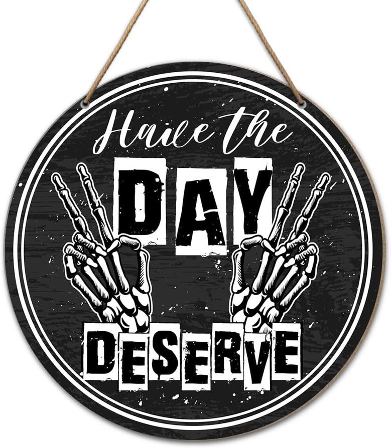 Funny Skeleton Peace Wood Sign For Home Office - Black And White Motivational Decor For Women And Men
