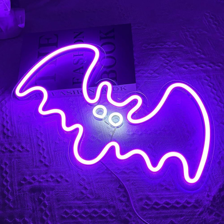 Trick Or Treat Bat Neon Light Decor For Halloween Festivities Indoor Home Party Decorations