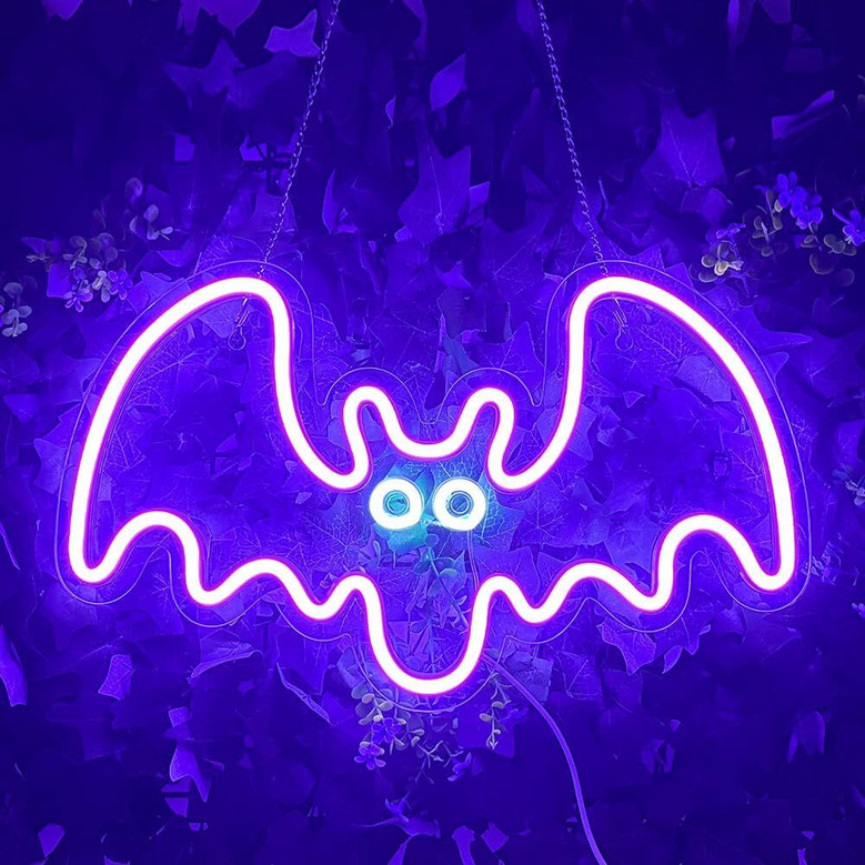 Trick Or Treat Bat Neon Light Decor For Halloween Festivities Indoor Home Party Decorations