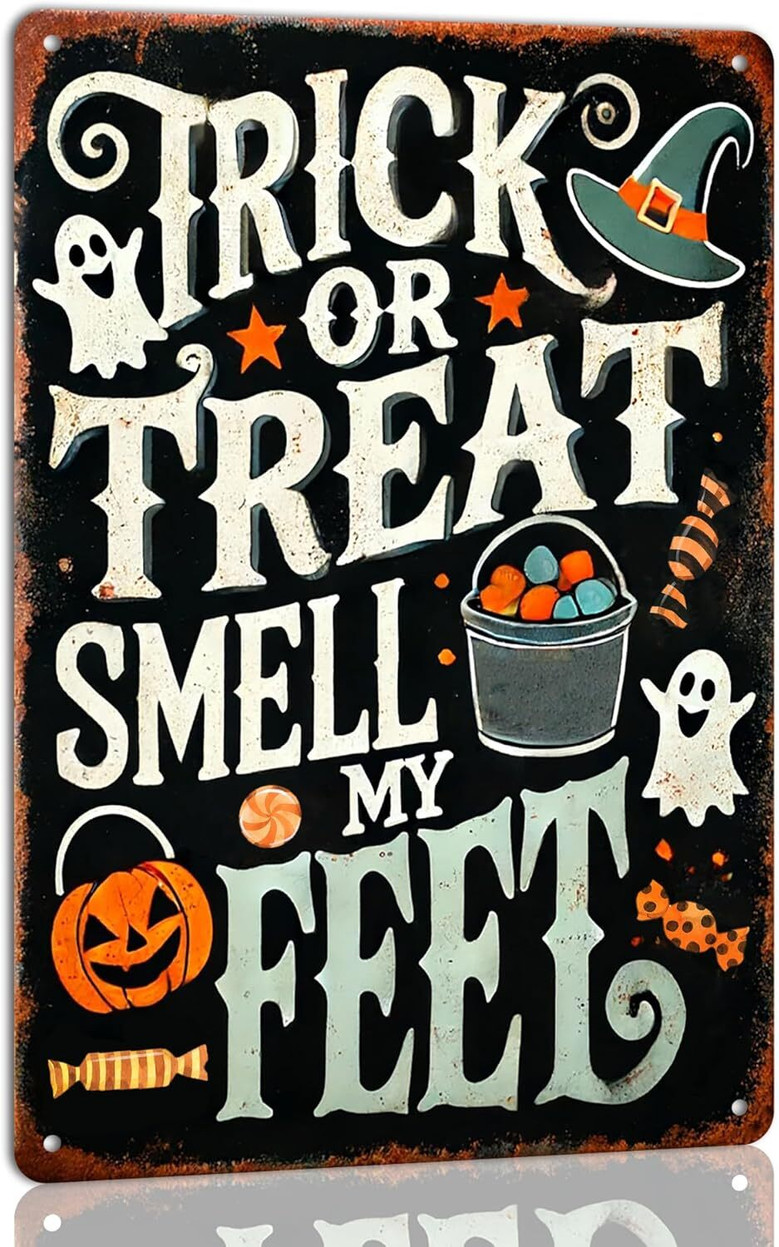 Trick Or Treat Halloween Metal Sign For Farmhouse And Haunted House Decor - Holiday Party Wall Art