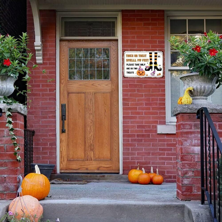Retro Trick Or Treat Metal Sign For Halloween Porch Decorations | Vintage Candy Station Sign For Front Door