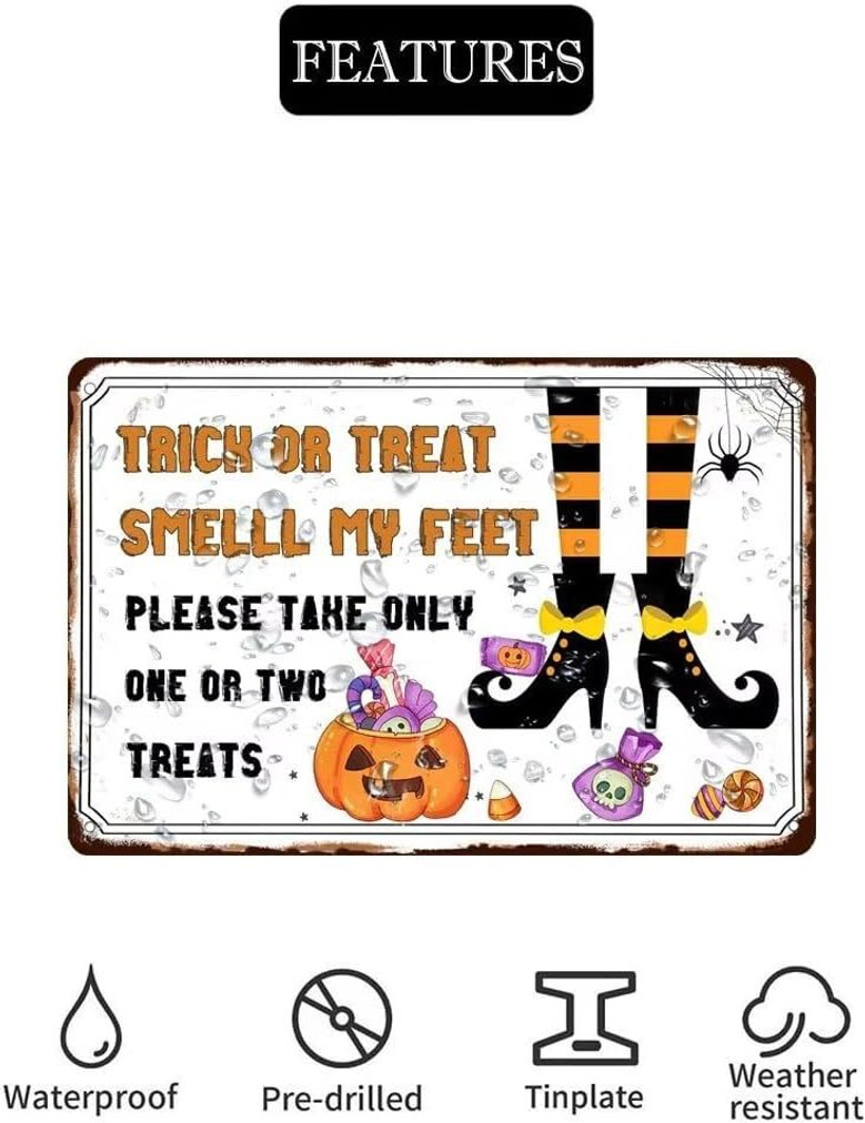 Retro Trick Or Treat Metal Sign For Halloween Porch Decorations | Vintage Candy Station Sign For Front Door