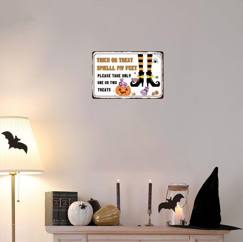 Retro Trick Or Treat Metal Sign For Halloween Porch Decorations | Vintage Candy Station Sign For Front Door